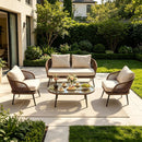 4-Piece Rattan Patio Furniture Set with Cushions & Glass Coffee Table