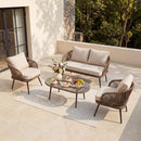 4-Piece Rattan Patio Furniture Set with Cushions & Glass Coffee Table