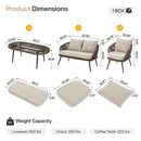 4-Piece Rattan Patio Furniture Set with Cushions & Glass Coffee Table