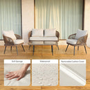 4-Piece Rattan Patio Furniture Set with Cushions & Glass Coffee Table