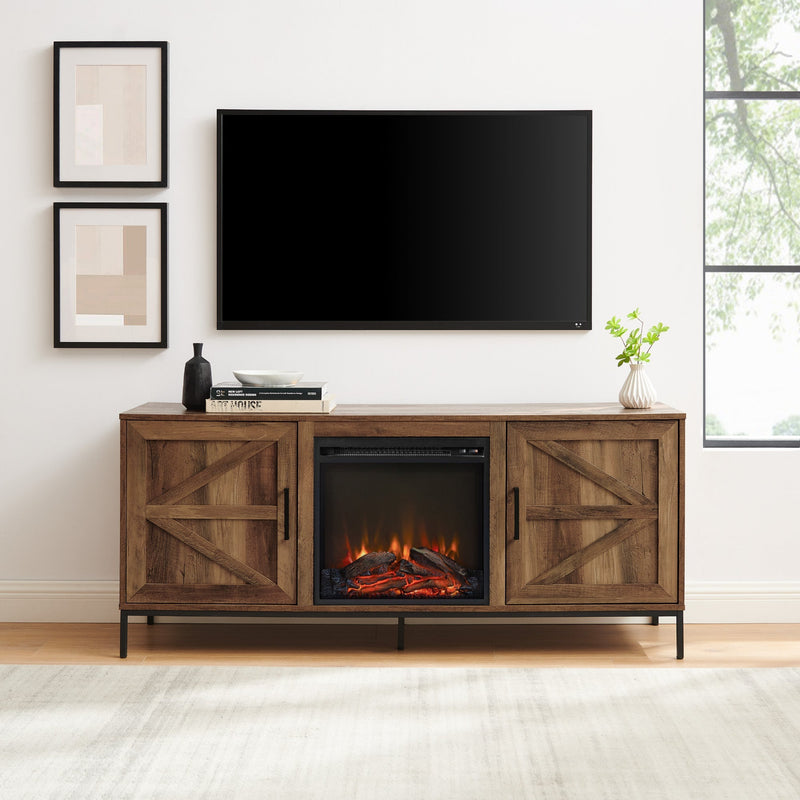 Modern Farmhouse Barn Door Fireplace TV Stand for TVs up to 65”