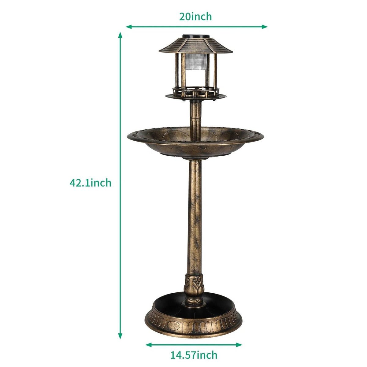 Outdoor Garden Birdbath in Bronze Finish with Solar Light, photo 5 of 5