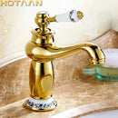 GobekUsa Gold Finish Modern Luxury Basin Faucet Single Handle Hot & Cold Brass Tap