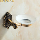 GobekUsa Antique Brass Bathroom Soap Dish Glass Holder - Wall Mounted Aluminum Bath Accessory