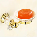 GobekUsa Brass and Crystal Bathroom Accessories Set: Shelf, Robe Hook, Paper Holder, Brush Holder