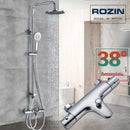 GobekUsa Black Thermostatic Shower Faucet Set Chrome Wall Mount Rainfall Mixer Tap