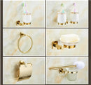 GobekUsa Gold Brass Bath Hardware Set: Towel Rack, Paper Holder, Toilet Brush Holder, Towel Ranger, Hooks
