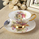 GobekUsa Elegant Floral Bone China Tea Cup Set 200ml - Premium Porcelain Teacup Saucer Spoon