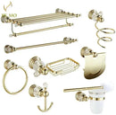 GobekUsa Brass & Crystal Bathroom Set: Towel Rack, Towel Bar, Paper Holder, Soap Dish