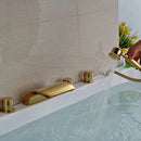 GobekUsa Golden Widespread Brass Bathtub Faucet with Handheld Shower