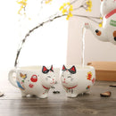 GobekUsa Lucky Cat Porcelain Tea Set: Maneki Neko Tea Cup Pot, Strainer, Plutus Cat Teapot Mug