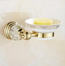 GobekUsa Brass & Crystal Bathroom Set: Towel Rack, Towel Bar, Paper Holder, Soap Dish