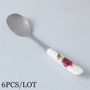 GobekUsa 6-Piece Coffee Spoon Set, European Bone China & Stainless Steel Tableware