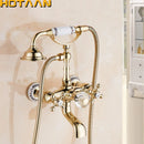GobekUsa Gold Finish Bath Tub Faucet with Ceramic Handle and Handheld Shower AI-5329