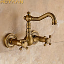 GobekUsa Antique Brass Wall Mounted Swivel Kitchen Faucet Mixer Tap