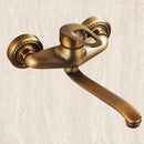 GobekUsa Antique Brass Bathroom Basin Faucet Long Spout Dual Handle Wall Mount