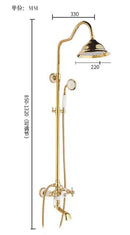 GobekUsa Golden Brass & Jade Bath Shower Set - Wall Mounted Rainfall & Hand shower