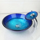 GobekUsa Blue Chrome Tall Basin Tap with Hand-Painted Glass Waterfall Sink Set