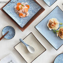 GobekUsa Bone China Porcelain Square Dinner Plate - Blue and White Plant Design