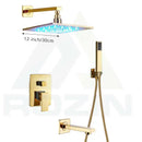 GobekUsa LED Golden Shower Faucet Set with Single Handle Rainfall Bath Mixer