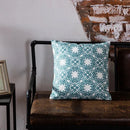 GobekUsa Blue Geometric Embroidered Canvas Cotton Cushion Cover 45x45cm