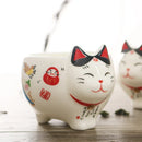 GobekUsa Lucky Cat Porcelain Tea Set: Maneki Neko Tea Cup Pot, Strainer, Plutus Cat Teapot Mug