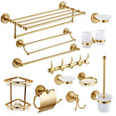 GobekUsa Brass Gold Bathroom Hardware Set: Towel Rack, Paper Holder, Toilet Brush, Hooks, Towel Ring