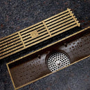GobekUsa Antique Brass Linear Shower Floor Drain with Art Carved Cover