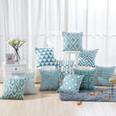 GobekUsa Blue Geometric Embroidered Canvas Cotton Cushion Cover 45x45cm