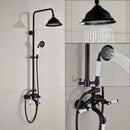 GobekUsa Black Bronze Bathroom Shower Faucet Set with Dual Ceramic Handles & 8" Rainfall Column