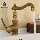 GobekUsa Antique Brass Bathroom Sink Faucet Swivel Spout Single Handle Hot Cold Mixer Tap