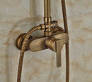 GobekUsa Antique Brass Wall Mount Shower Faucet with Hand Shower, 8" Rain Shower Head