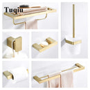 GobekUsa Bath Set: Towel Rack, Corner Shelf, Paper Holder, Mixer Faucet - Brushed Matt Gold