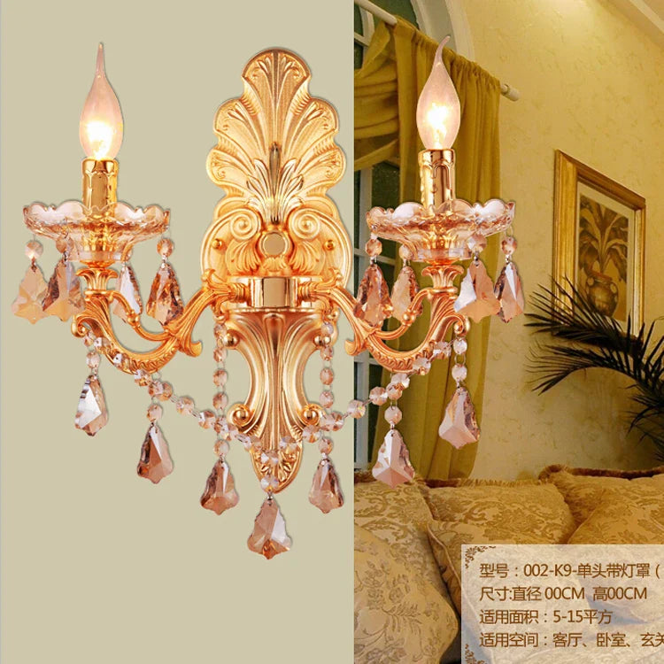 GobekUsa Gold Crystal Wall Light Indoor Lamp - Elegant Alloy Crystal Candle Design by Decorbites