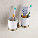 GobekUsa Brass Toothbrush Holder with 2 Cups Bathroom Accessories Wall Mounted Holder