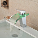GobekUsa LED Glass Waterfall Basin Faucet | Square Single Handle Bathroom Sink Mixer