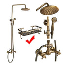 GobekUsa Brass Shower Faucet Mixer Set with 8" Rainfall Head, Storage Shelf, and Hooks