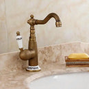 GobekUsa Antique Brass Porcelain Basin Mixer Hot Cold Tap - 360 Degree Swivel Kitchen Faucet