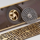 GobekUsa Antique Brass Linear Shower Floor Drain with Art Carved Cover