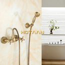 GobekUsa Antique Brass Hand Held Shower Head Kit for Bath Wall Mount