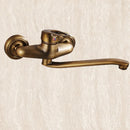 GobekUsa Antique Brass Bathroom Basin Faucet Long Spout Dual Handle Wall Mount