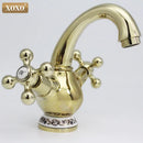 GobekUsa Double Handle Chrome Basin Faucet with Ceramic Decoration