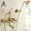 GobekUsa Gold Brass Wall Mounted Bathtub Faucet with Hand Held Shower Kit