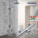 GobekUsa Black Thermostatic Shower Faucet Set Chrome Wall Mount Rainfall Mixer Tap