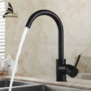 GobekUsa Brass Kitchen Faucet 360 Rotate Swivel Sink Mixer - Black, Single Hole