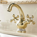 GobekUsa Double Handle Chrome Basin Faucet with Ceramic Decoration