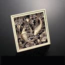 GobekUsa Antique Brass Square Fish Carved Bathroom Floor Drain Hair Strainer
