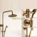 GobekUsa Antique Brass Bathroom Shower Faucet Set with Handshower, Tub Spout, and 8" Rainfall Head