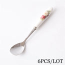 GobekUsa 6-Piece Coffee Spoon Set, European Bone China & Stainless Steel Tableware
