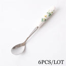 GobekUsa 6-Piece Coffee Spoon Set, European Bone China & Stainless Steel Tableware